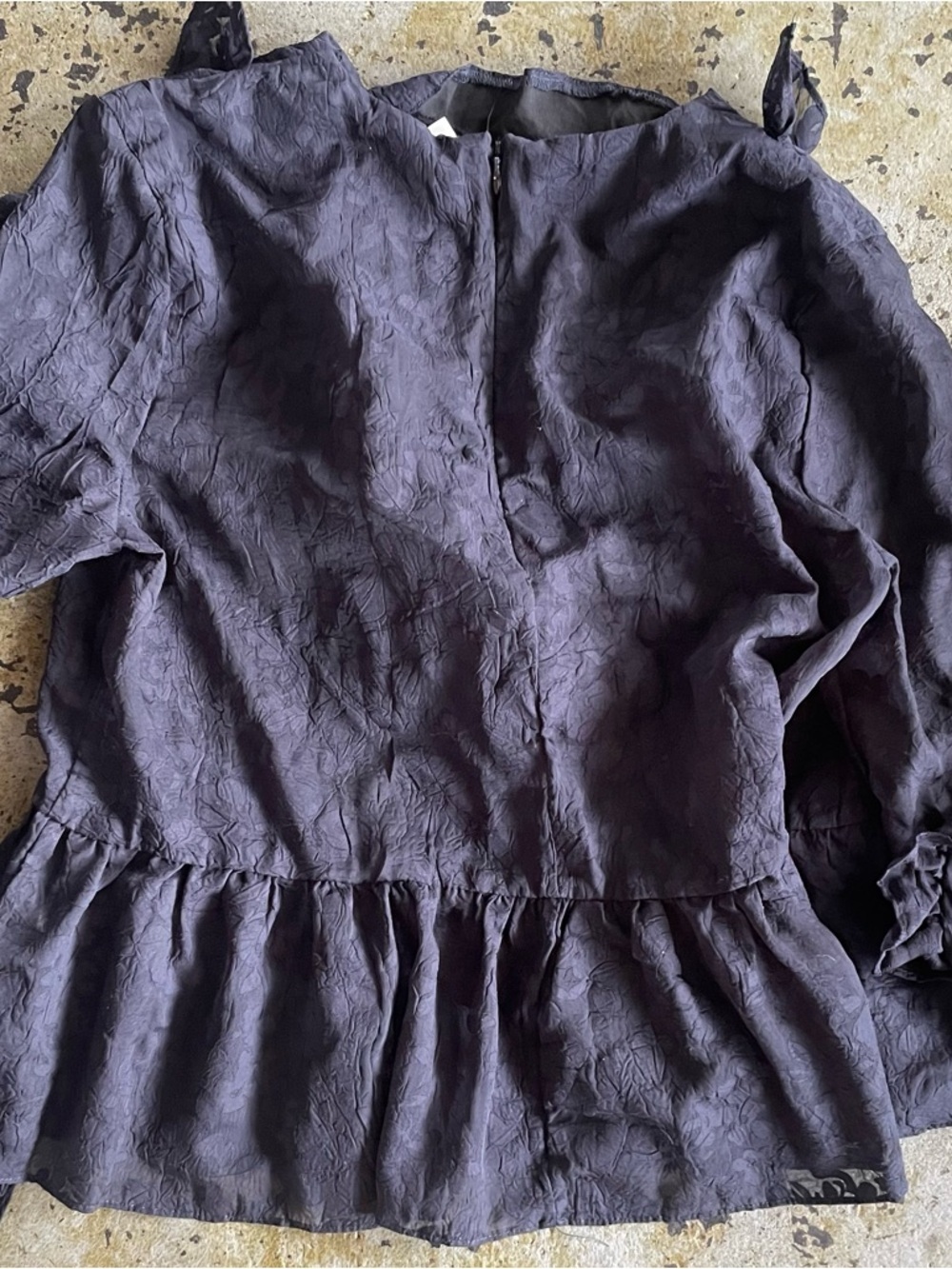 H&M Black Lace Ruffled Jaquard Long Sleeve Feminine Peplum Blouse Size 12 - Picture 7 of 8